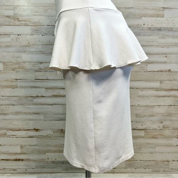 Victorias Secret Bodycon Mesh Insert Peplum Dress Womens Size 6 Cream Stretch - Picture 7 of 14